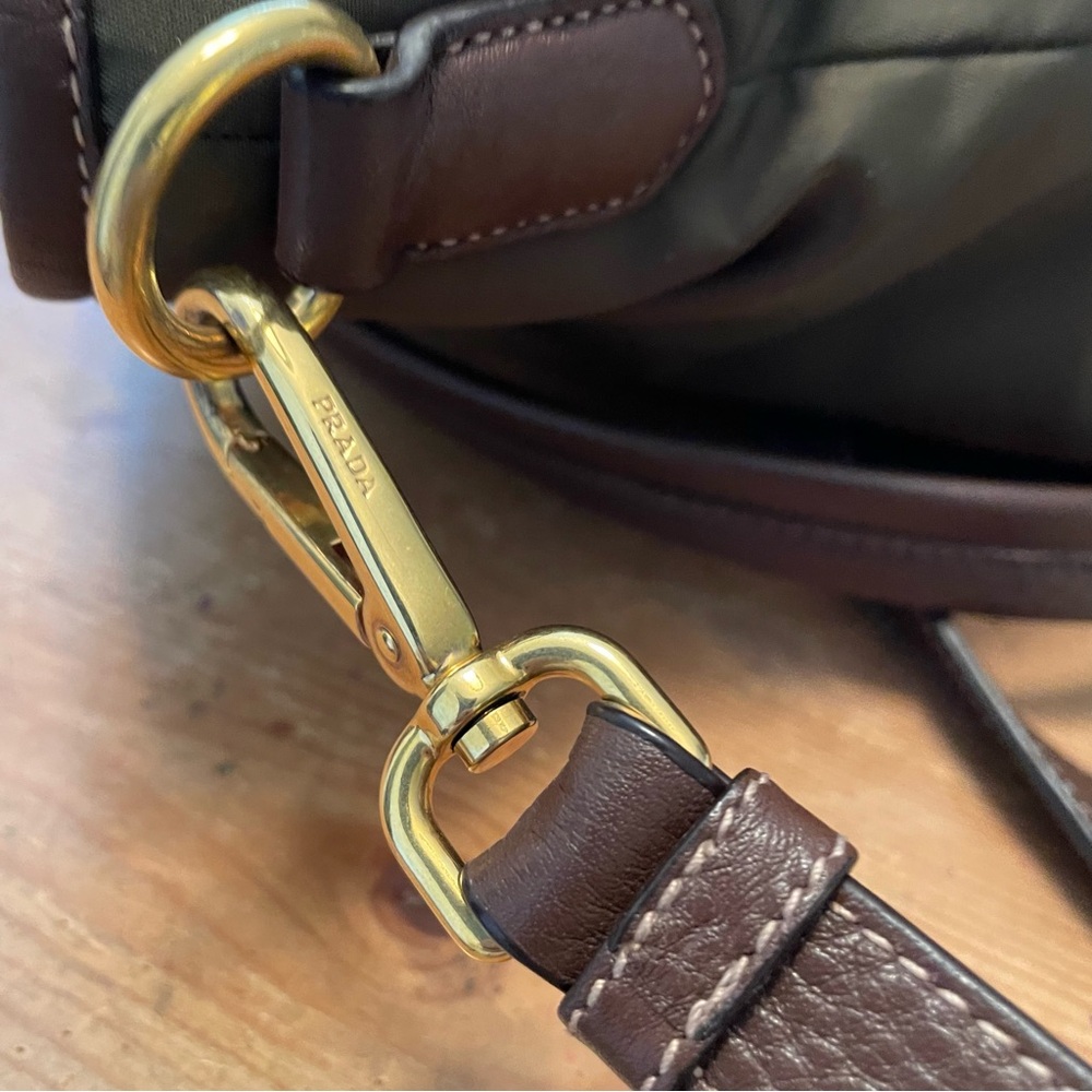 Prada‎ Tessuto Nylon Calf Leather Trim Convertible Tote Chocolate Brown - Picture 12 of 13